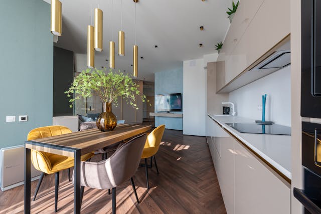 kitchen with wooden dining table